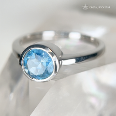 Aquamarine Solitaire Silver Ring - Size 8.5