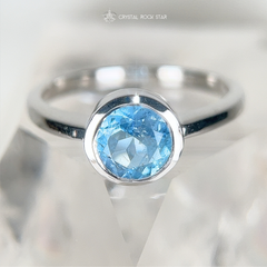Aquamarine Solitaire Silver Ring - Size 8.5