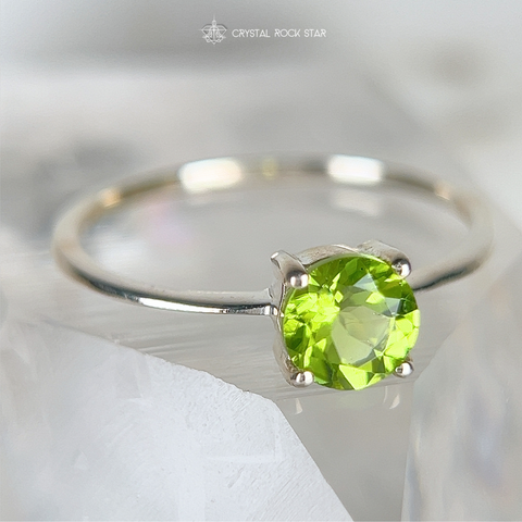 Peridot Gemstone Solitaire Sterling Silver Ring
