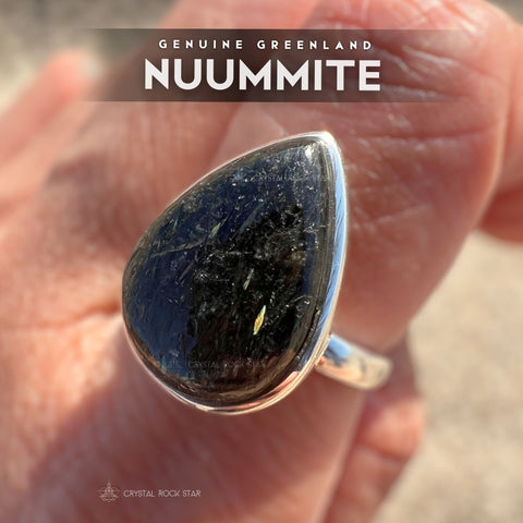 Greenland Nuummite Silver Ring Size 7.5
