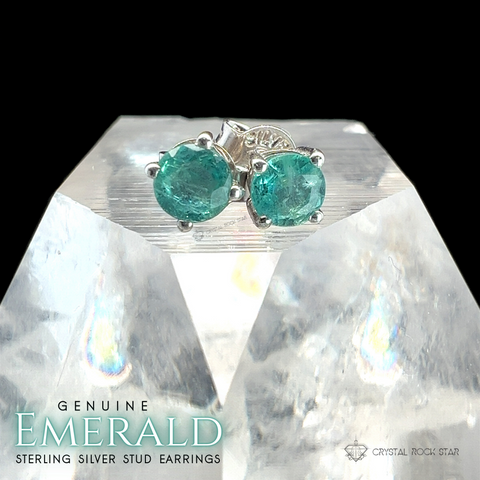 Genuine Emerald Sterling Silver Stud Earrings