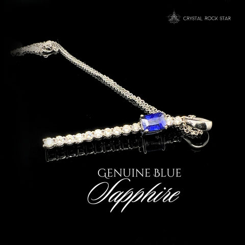 Blue Sapphire Sparkle Wand Sterling Silver Necklace