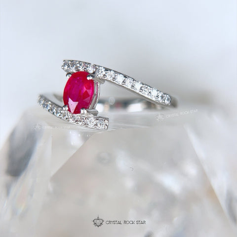 Ruby Oval Bypass Sterling Silver Ring