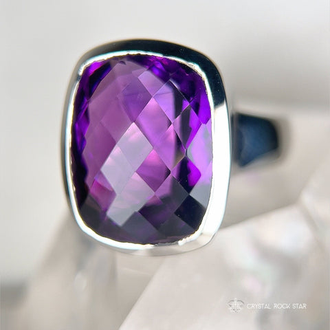 Amethyst Sterling Silver Cocktail Ring Size 8
