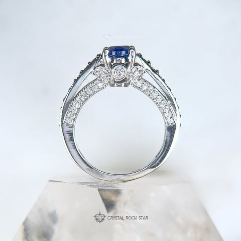 Blue Sapphire Oval Art Deco Sterling Silver Ring