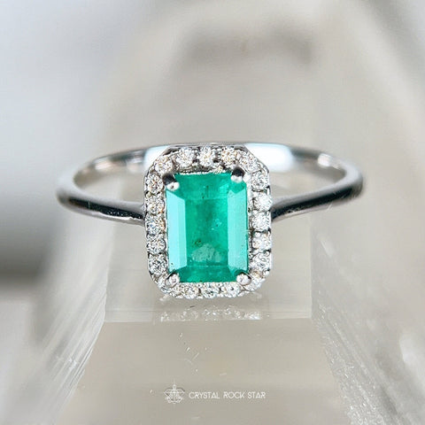 Emerald Halo Sterling Silver Ring 1.1ct Size 9