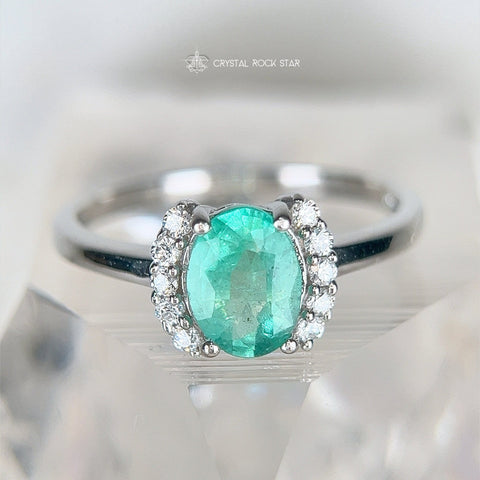 Genuine Emerald Sterling Silver Ring 1.1 ct Oval