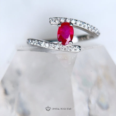 Ruby Oval Bypass Sterling Silver Ring