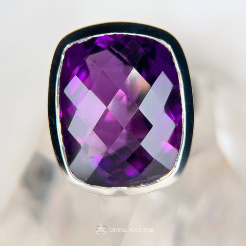 Amethyst Sterling Silver Cocktail Ring Size 8