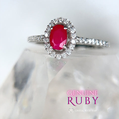 Pink Ruby Halo Pave Sterling Silver Ring