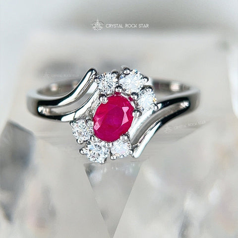 Ruby Flower Sterling Silver Ring Size 7