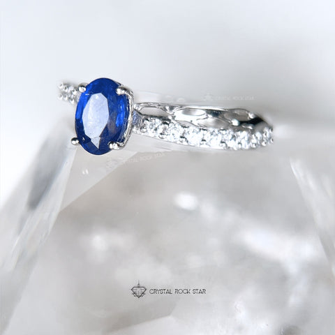 Blue Sapphire Oval Twist Sterling Silver Ring