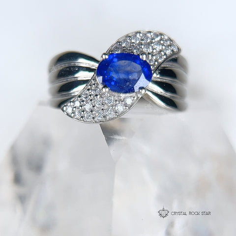 Blue Sapphire Oval Pave Wide Twist Band Ring