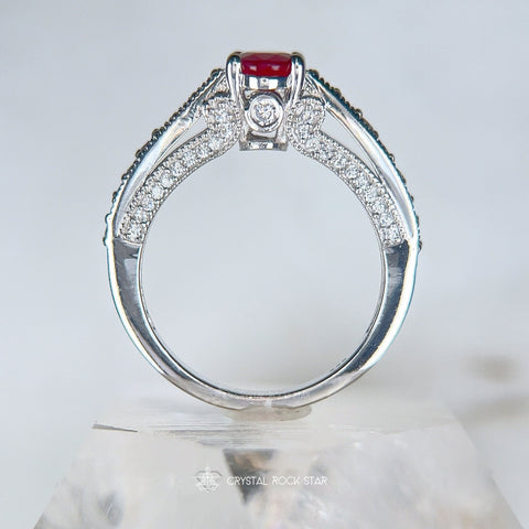 Ruby Sterling Silver Art Deco Oval Ring