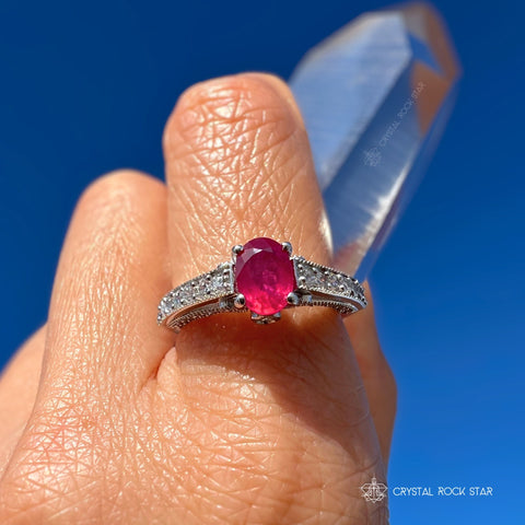 Ruby Sterling Silver Art Deco Oval Ring