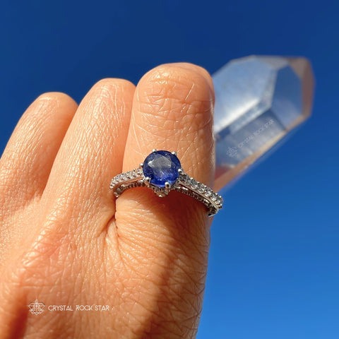 Blue Sapphire Victorian Solitaire Silver Ring