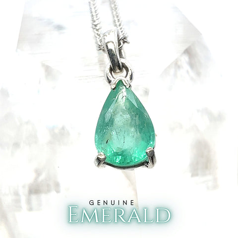 Genuine Emerald Pear Cut Sterling Silver Necklace