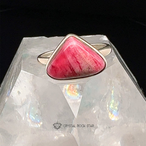 Tugtupite Triangle Color Changing Silver Ring