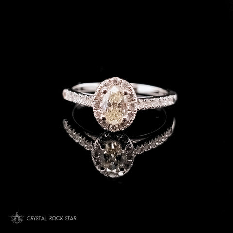 Oval Yellow Diamond 14K Gold Halo Ring Size 7
