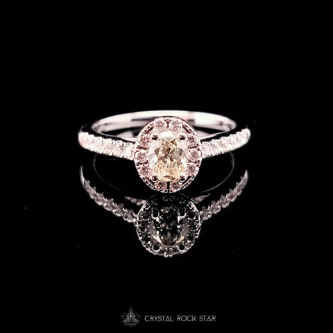 Oval Yellow Diamond 14K Gold Halo Ring Size 7