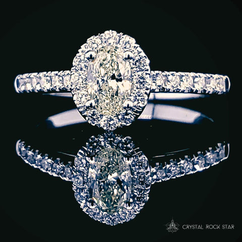 Oval Yellow Diamond 14K Gold Halo Ring Size 7