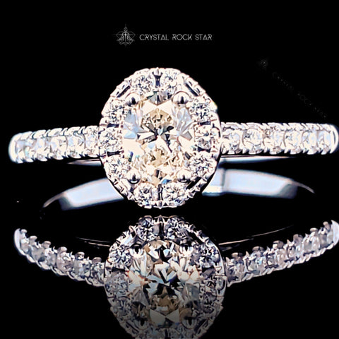 Oval Yellow Diamond 14K Gold Halo Ring Size 7