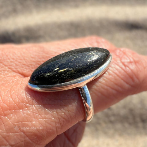 Nuummite Marquise Silver Ring Size 7.5