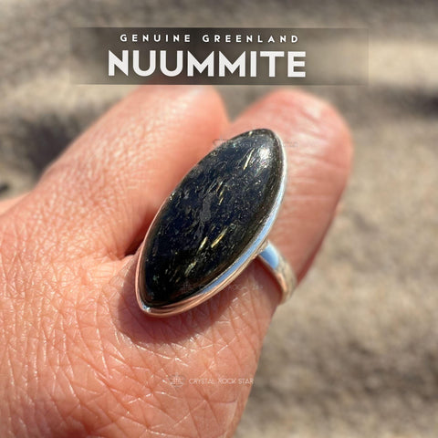 Nuummite Marquise Silver Ring Size 7.5