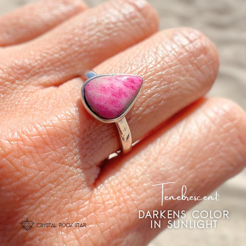 Rare Tugtupite Silver Ring Size 8 Pear
