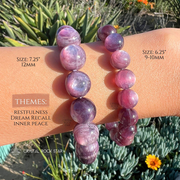 Gem Lepidolite Bead Stretch Bracelet 9-10mm 12mm Flashy Crystal