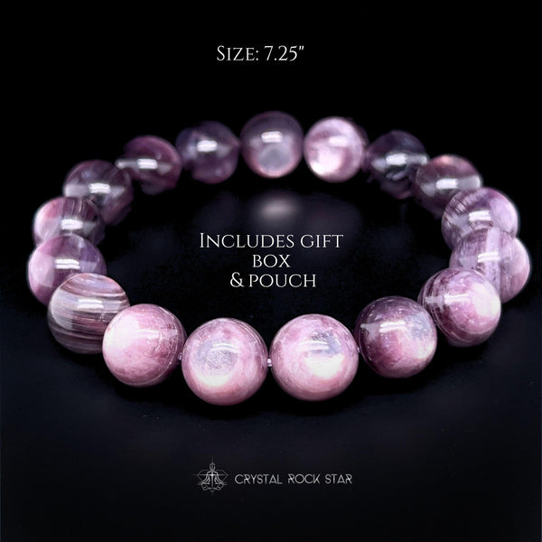 Gem Lepidolite Bead Stretch Bracelet 9-10mm 12mm Flashy Crystal