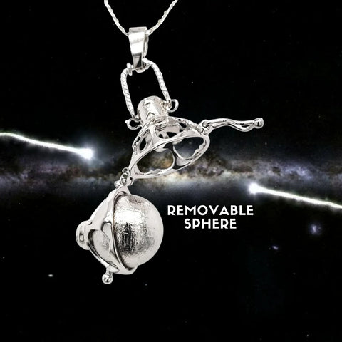 Meteorite Ball & Moldavite Silver Locket Pendant