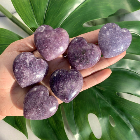 Lepidolite Heart Palm Stone 1.6"