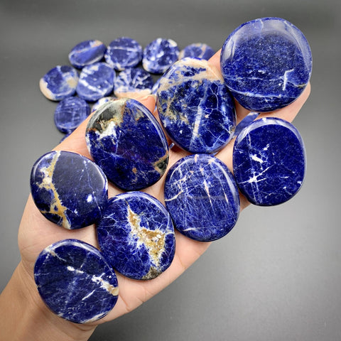 Premium Sodalite Flat Palm Stone For Courage