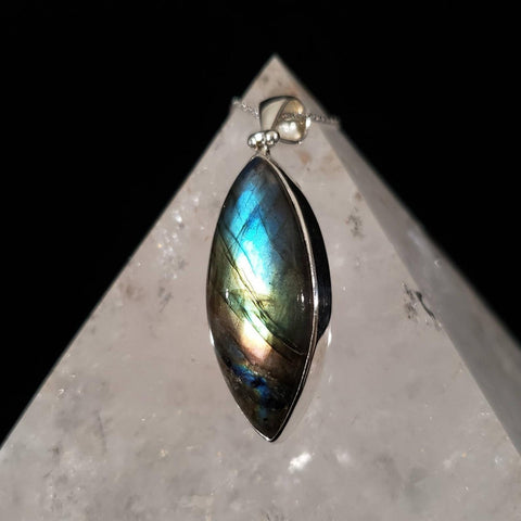 Rainbow Labradorite Marquise Silver Pendant