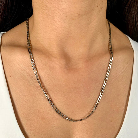 Gunmetal Figaro Italian Silver Chain 22"