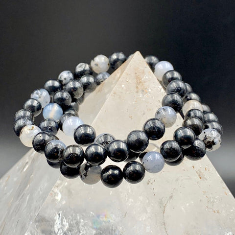 Merlinite Dendritic Agate Bead Stretch Bracelet