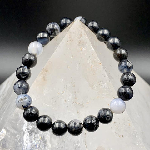 Merlinite Dendritic Agate Bead Stretch Bracelet