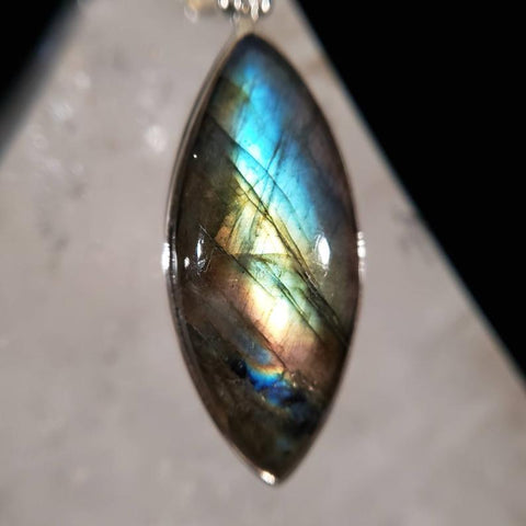 Rainbow Labradorite Marquise Silver Pendant