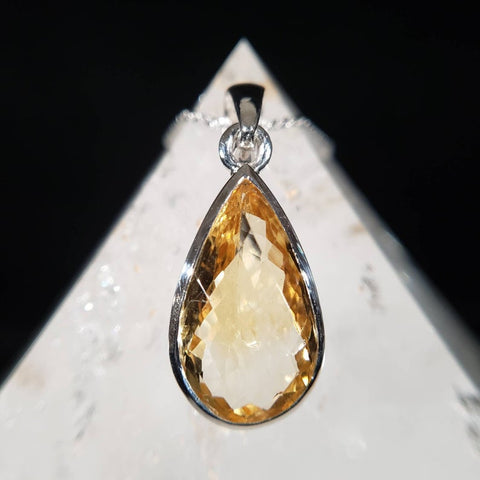 Natural Citrine Faceted Sterling Silver Pendant