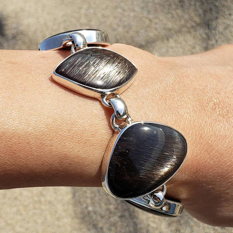 Rainbow Sunstone Chunky Silver Bracelet