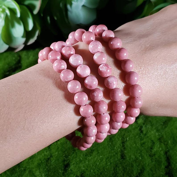 Pink Thulite Crystal Bead Stretch Bracelet for Love and Passion