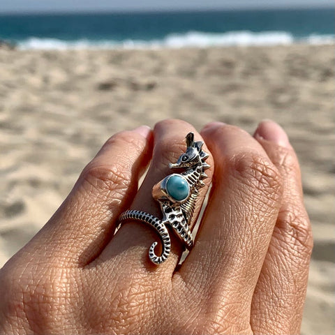 Larimar Seahorse Sterling Silver Ring Size 5