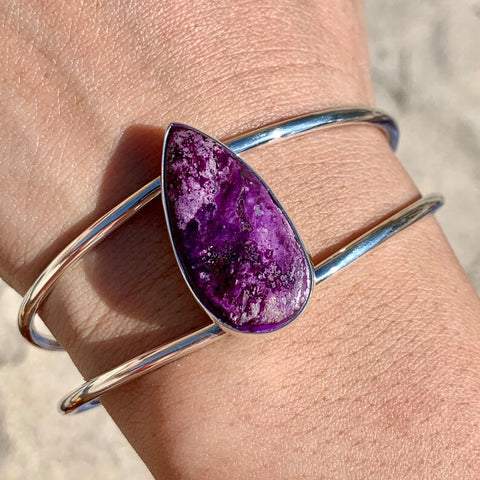 Sugilite Cuff Silver Statement Bracelet