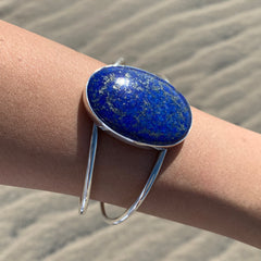 Lapis Lazuli Cuff Adjustable Silver Bracelet