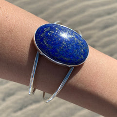 Lapis Lazuli Cuff Adjustable Silver Bracelet