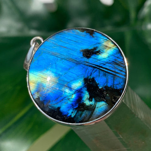 Blue Full Moon Labradorite Silver Pendant