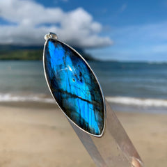 Blue Labradorite Surfboard 3" Silver Pendant