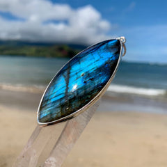 Blue Labradorite Surfboard 3" Silver Pendant