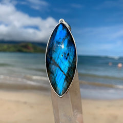 Blue Labradorite Surfboard 3" Silver Pendant